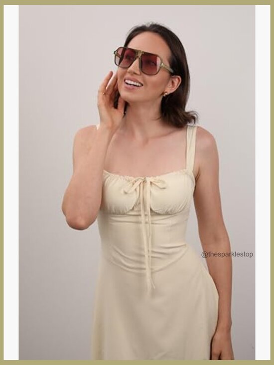 Retro Square Aviator Sunglasses with Double Bridge UV400 Protection main image 4